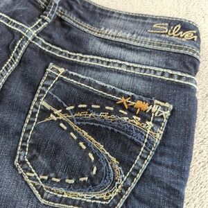 Silver Jeans Womens W28 L32 Blue Suki Straight Thick Stitch Stretch Embroidered